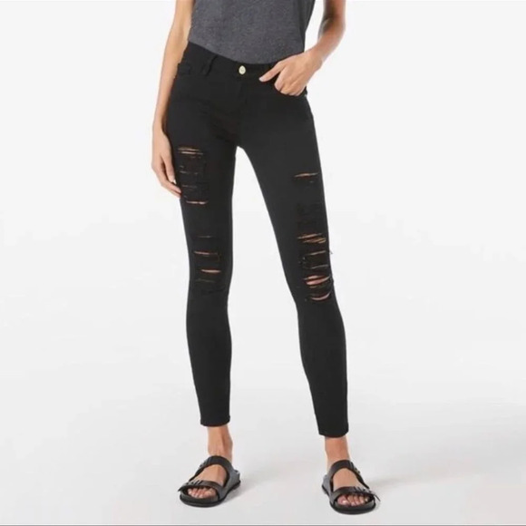 Frame Denim Black Le Skinny de Jeanne Distressed Skinny Jeans Sz 24 Film Noir - Picture 1 of 12